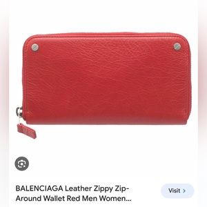 BALENCIAGA Leather Zippy Long Wallet in Red